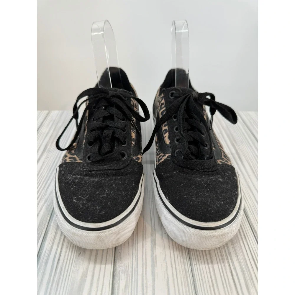Vans Low‎ Top Black and Leopard Print Suede Skate Shoes Sneakers Women's 7.5